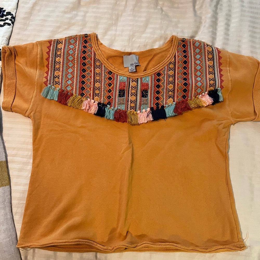 Anthropologie embroidered sweatshirt with tassels size xl